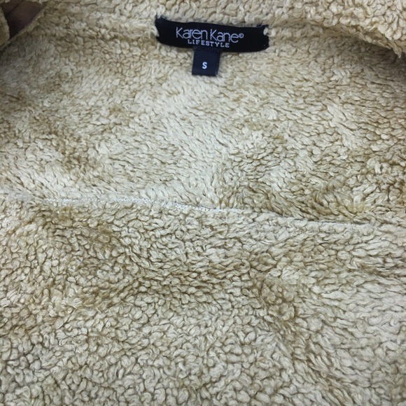 Karen Jane Chestnut Brown Sherpa Lined Button Up Bomber Jacket Womens Size S - Picture 3 of 5